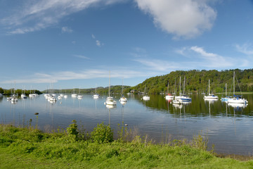 Yachts moored at Windermere marina, Lake District