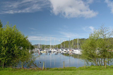 Fototapeta premium Yachts moored at Windermere marina, Lake District