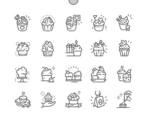 Cupcakes Well-crafted Pixel Perfect Vector Thin Line Icons 30 2x Grid for Web Graphics and Apps. Simple Minimal Pictogram