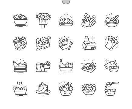 Salads Well-crafted Pixel Perfect Vector Thin Line Icons 30 2x Grid for Web Graphics and Apps. Simple Minimal Pictogram