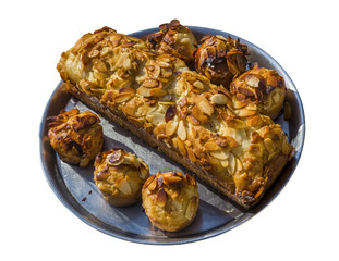 Almond cake on white background