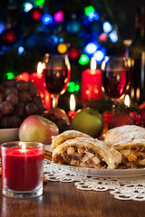 Traditional puff pastry strudel with apple