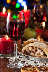 Traditional puff pastry strudel with apple