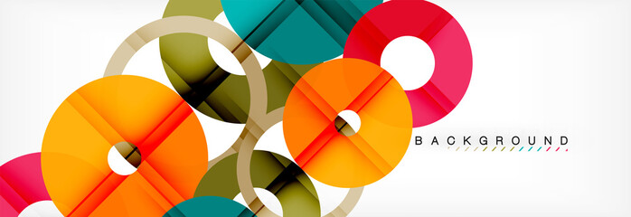 Obraz premium Colorful rings on grey background, modern geometric pattern design. Vector business or technology presentation design template, brochure or flyer pattern, or geometric web banner