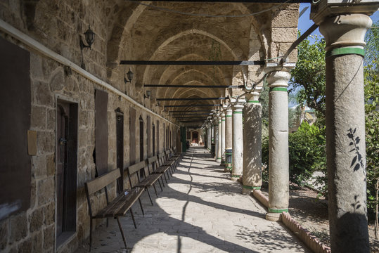 Arc and columns corridor surrounding Mosque of al-Jazzar in Acre, Israel