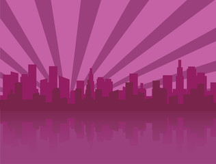 Purple city skyline silhouette