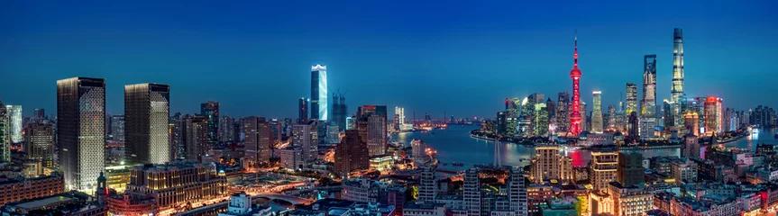 Fotobehang Shanghai panorama van de skyline van shanghai & 39 s nachts
