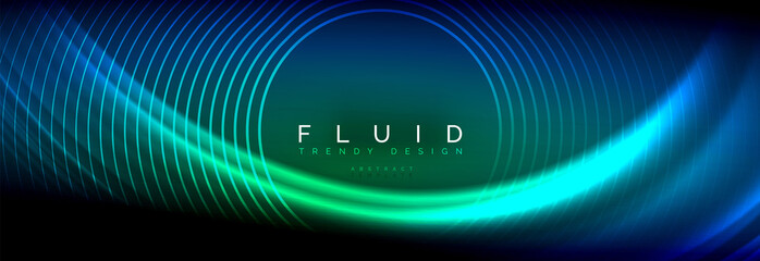 Neon glowing fluid wave lines, magic energy space light concept, abstract background wallpaper design