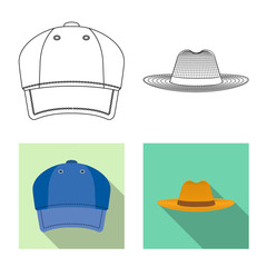 Vector illustration of headgear and cap sign. Collection of headgear and accessory stock symbol for web.