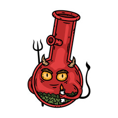 Bong. Bong-devil with a lighter and a Trident. Vector cartoon character.
