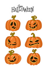 Set of spooky horror images of pumpkins. Scary Jack-o-lantern facial expressions Illustration