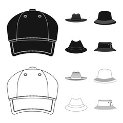 Isolated object of headgear and cap symbol. Set of headgear and accessory stock symbol for web.