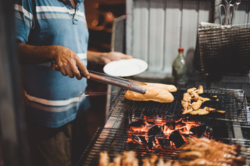 Street food at night in Vietnam | Ember stove in the winter night |