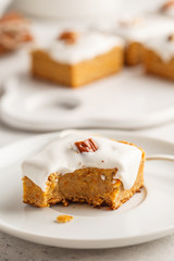 Vegan carrot cake with coconut cream and pecan, plant based diet concept.