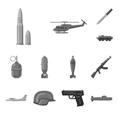 Vector illustration of weapon and gun sign. Set of weapon and army vector icon for stock.