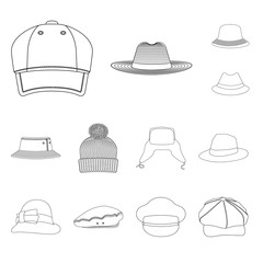 Vector illustration of headgear and cap sign. Set of headgear and accessory stock vector illustration.