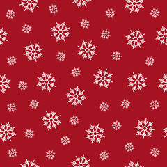 Snowflakes seamless pattern scribble drawing red background