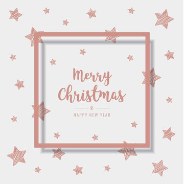 christmas scribble stars rose gold card greeting text background