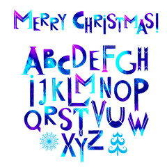 Watercolor Christmas handwritten alphabet