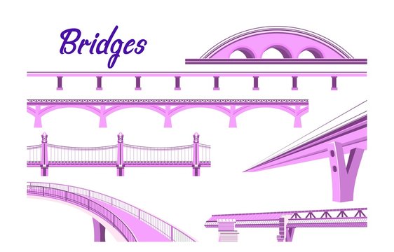 pink bridges set on white background