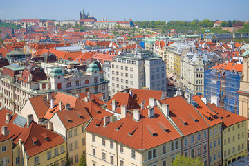 Fototapeta na wymiar Sunny April day over modern Prague. Czech Republic