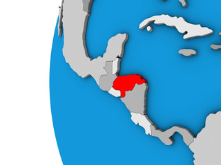 Fototapeta premium Honduras on blue political 3D globe.