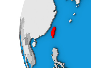 Taiwan on blue political 3D globe.