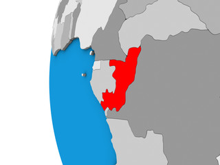 Congo on blue political 3D globe.