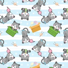 Gordijnen schattige kat in doos vector naadloos patroon © ikkikai