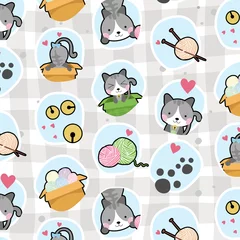 Aluminium Prints Cats cute cat paws wallpaper vector seamless pattern