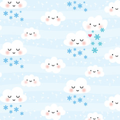cute cartoon face cloud vector seamless pattern