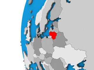 Obraz premium Lithuania on blue political 3D globe.