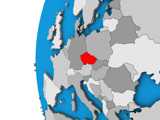 Czech republic on blue political 3D globe.