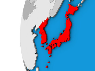 Japan and Korea on 3D globe