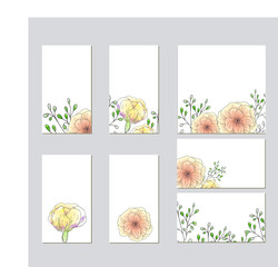 Collection of vector template label, visit cards, square greeting cards and banners with home...