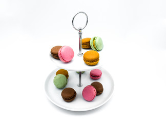 macarons on tier serving trays, etagere, tiered macarons