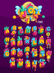 Joy kids toys cube colorful font. Vector symbol set illustration 