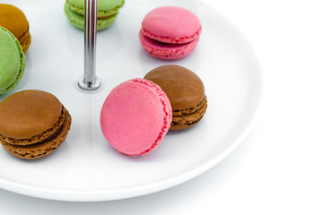 macarons on tier serving trays, etagere, tiered macarons