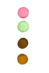 macarons isolated on white background, sweet colorful macarons in row