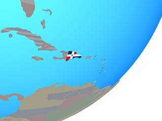 Dominican Republic with embedded national flag on blue political globe.