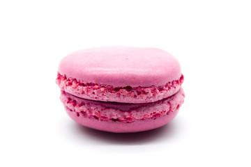 pink macaron isolated on white background, one raspberry macaron