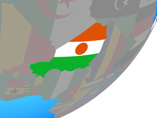 Niger with embedded national flag on blue political globe.
