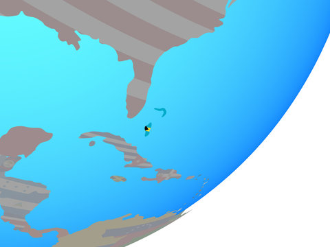 Bahamas with embedded national flag on blue political globe.