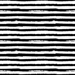 Behang Horizontale strepen Zwart-wit naadloze patroon achtergrond met grunge verf strepen vector