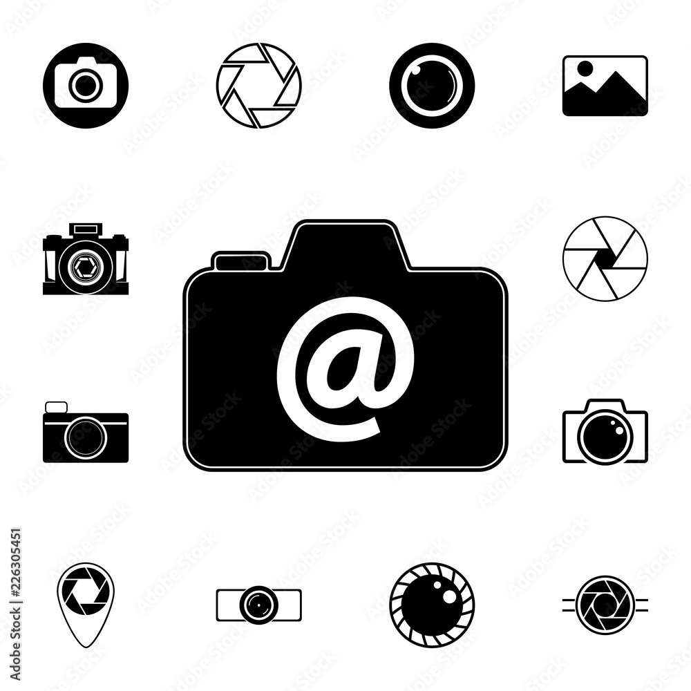 Poster camera with internet icon. detailed set of photo camera icons. premium quality graphic design icon. 