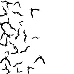 Halloween background with black bats on white. Halloween party card background template. black flying bats.