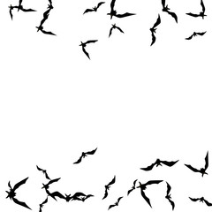 Halloween background with black bats on white. Halloween party card background template. black flying bats.