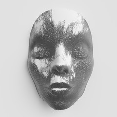 Mask strange unusual calmness black and white poster concept, 3d render