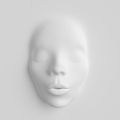 White surface and appearing face, art creative serenity concept 3d render