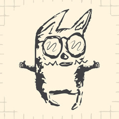 Funny, cartoon black cat with glasses